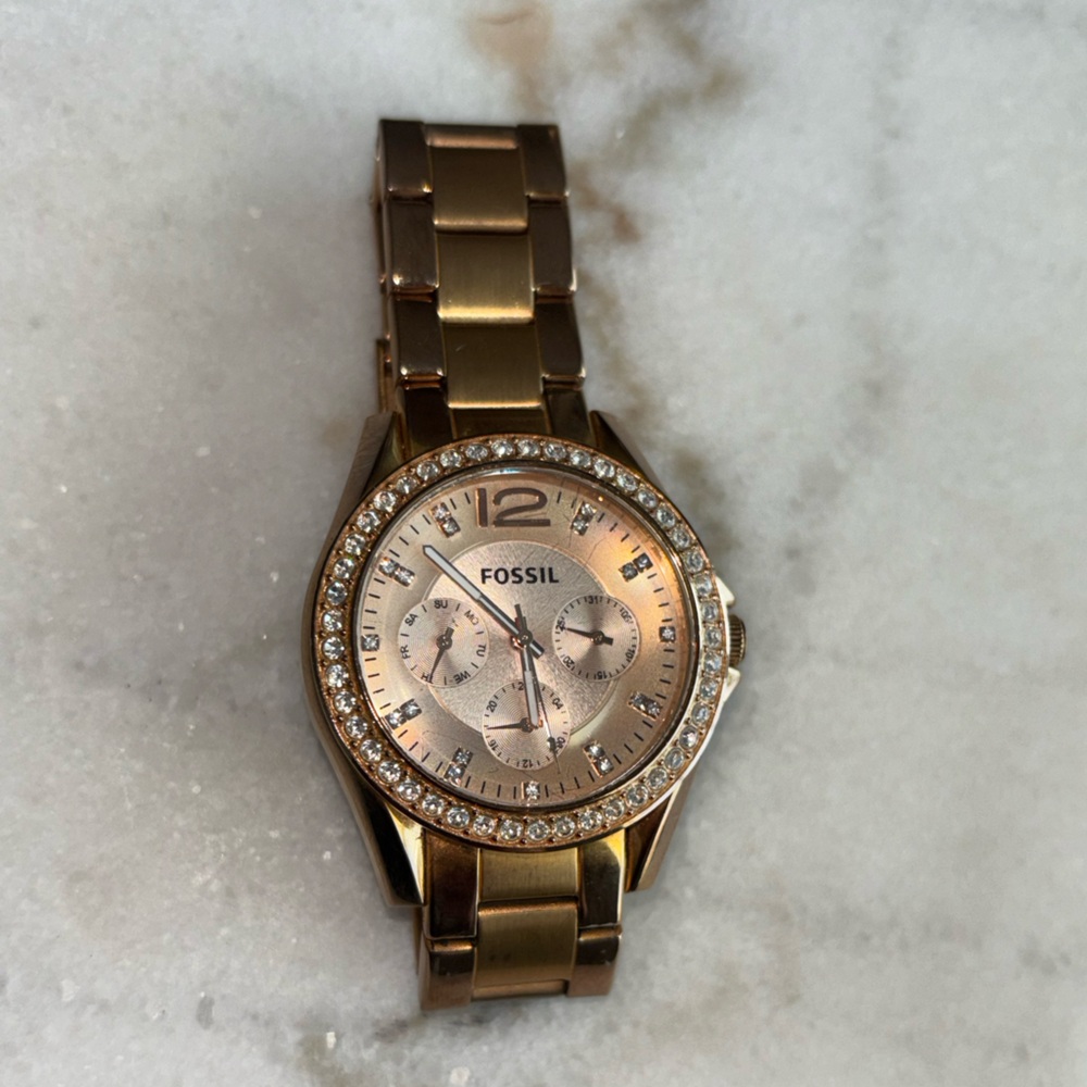 Fossil Women's Rose Gold Watch with Crystal Accents